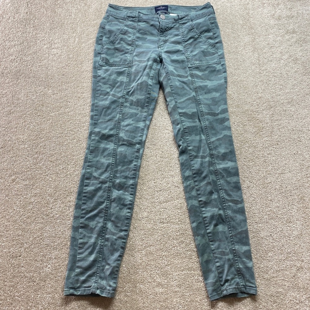 American Eagle Skinny Pants Womens 2 Green Camo Stretch Utility Patch Pocket